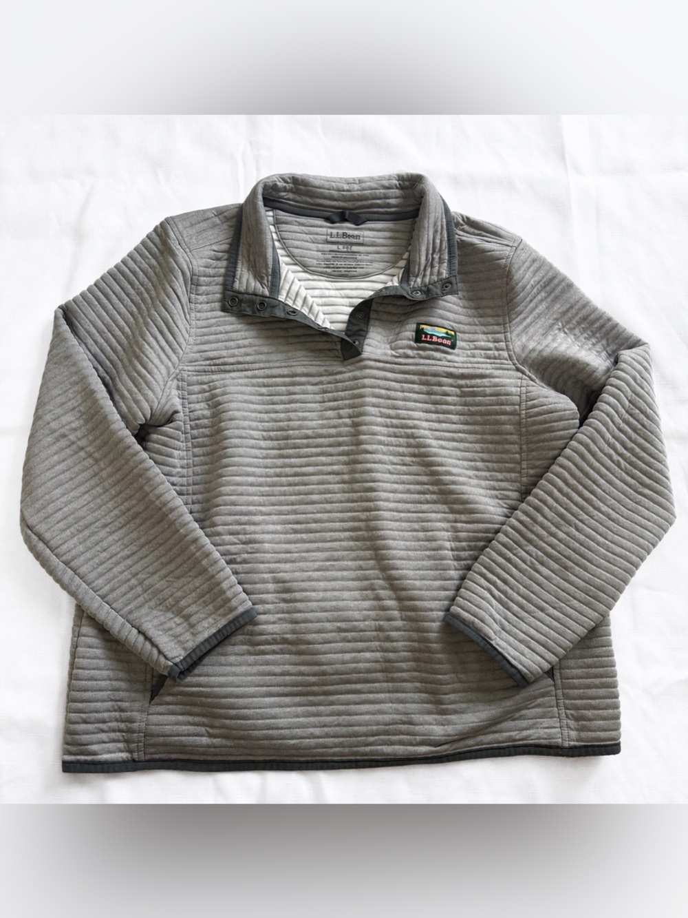 L.L.Bean Gray Quilted Fleece Pullover Quarter Snap Sweatshirt Womens Large